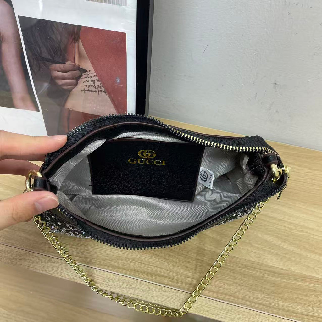 Versatile Rhinestone-Embellished Vintage-Print Underarm Bag 1026070301