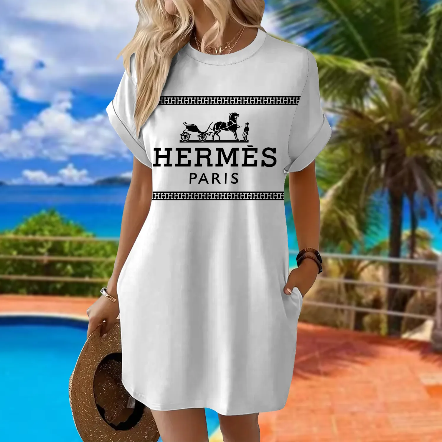 Premium Short Sleeve Pocket Dress 3D1025030420