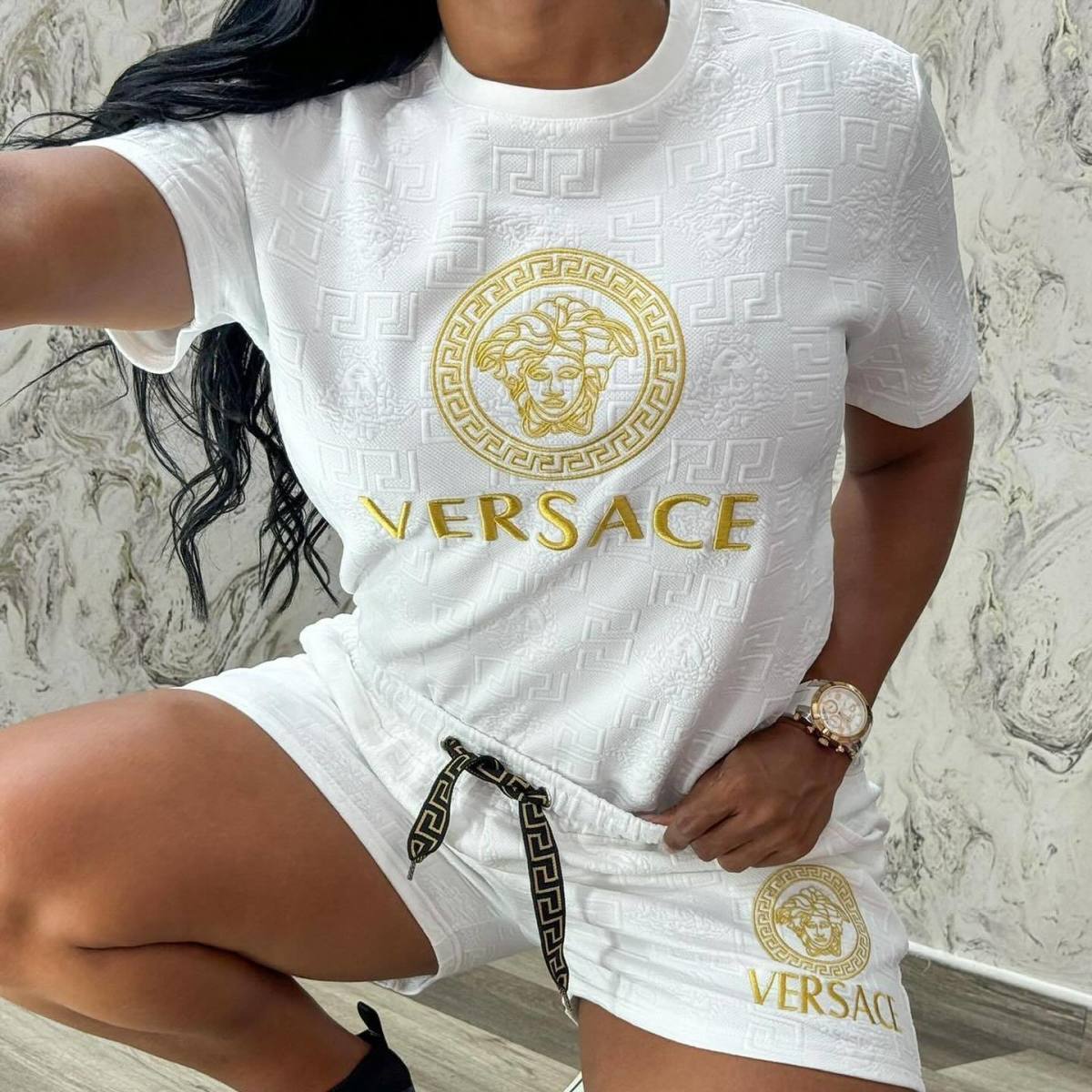 Fashion Trend New Embossed Short Sleeve Shorts Suit 1024062107