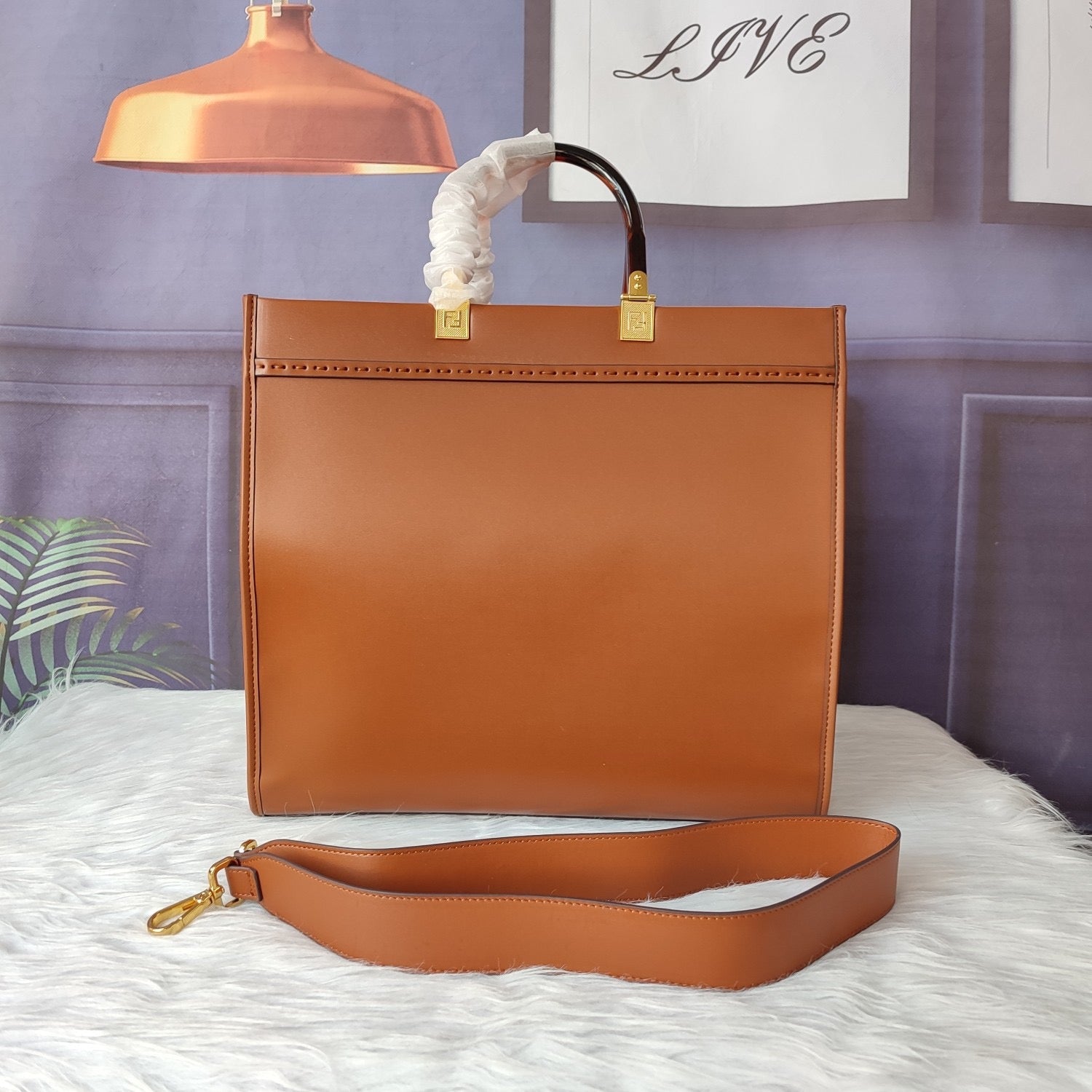 FF Fashion Brown Leather Tote Bag XC0723102602