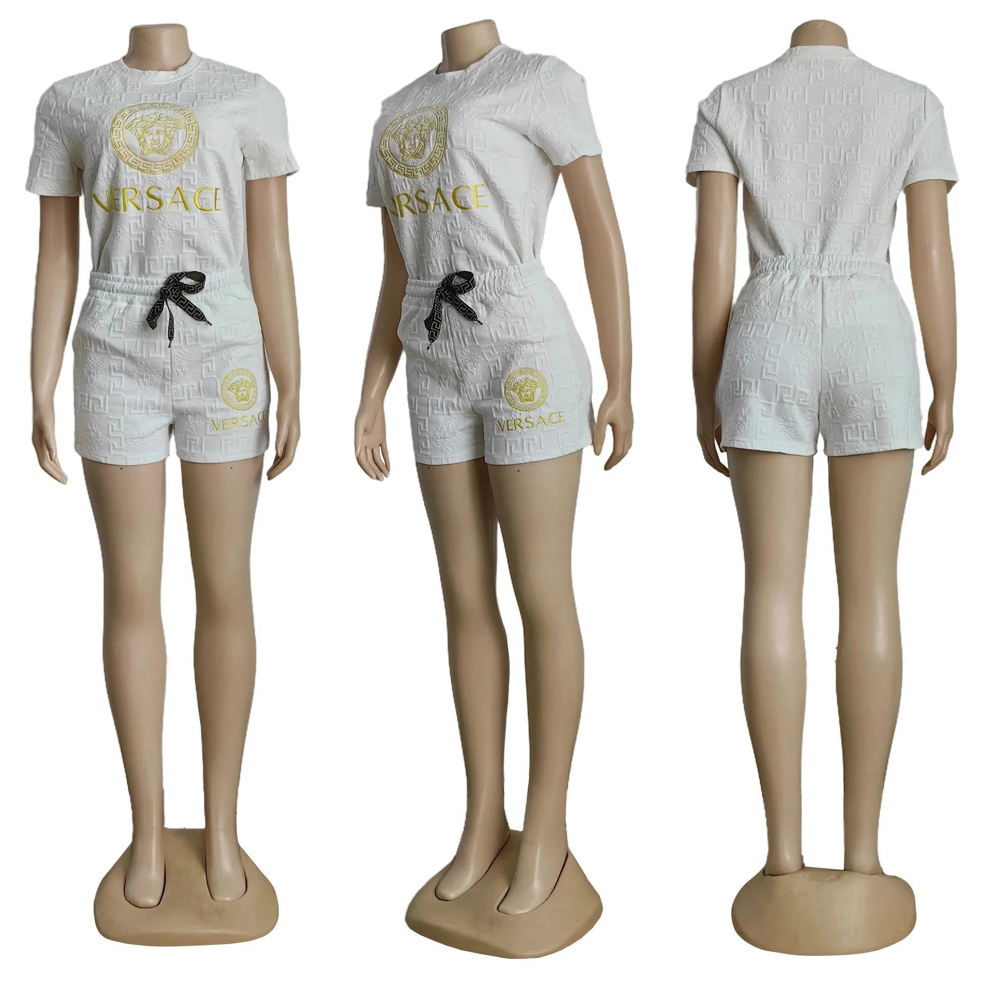 Fashion Trend New Embossed Short Sleeve Shorts Suit 1024062107