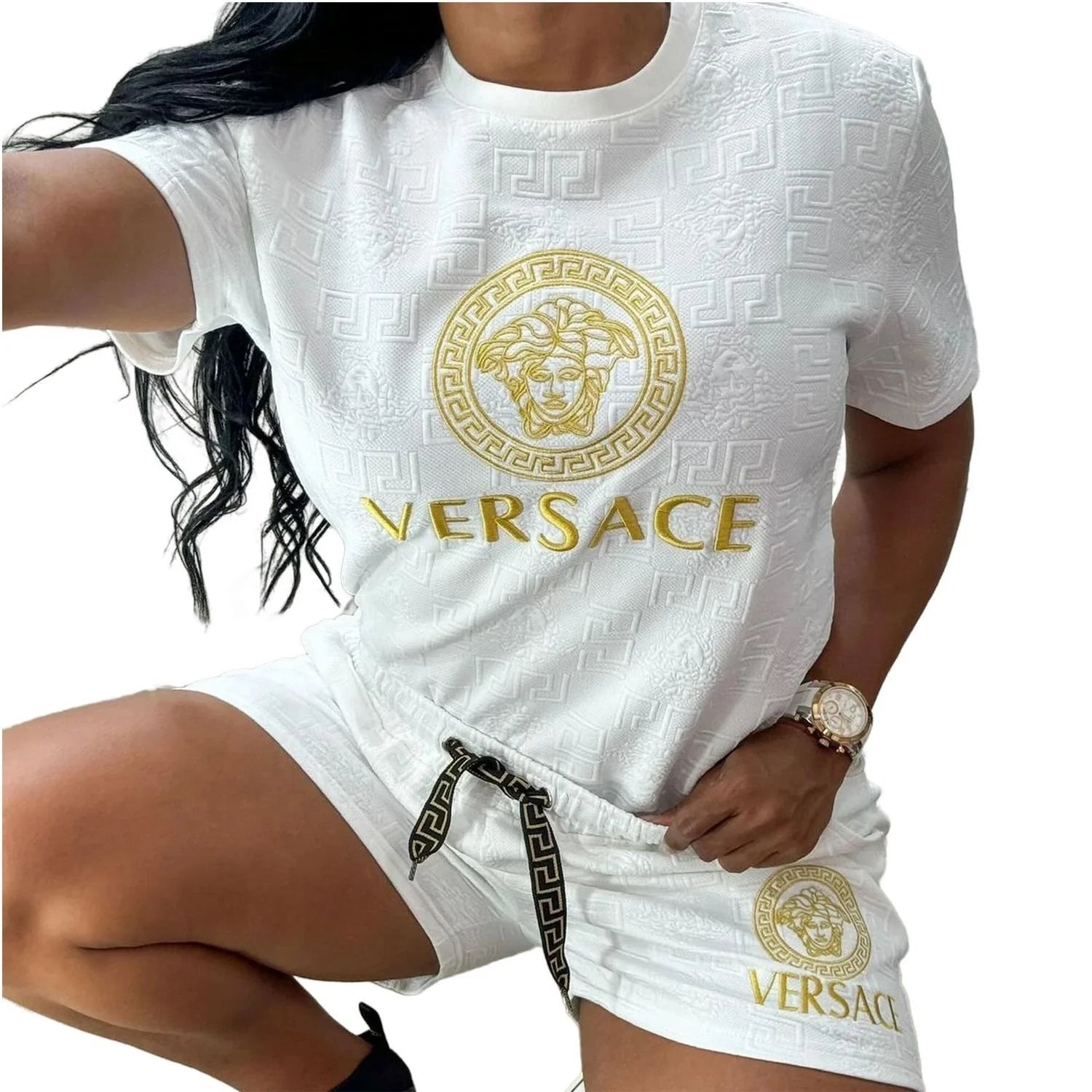 Fashion Trend New Embossed Short Sleeve Shorts Suit 1024062107