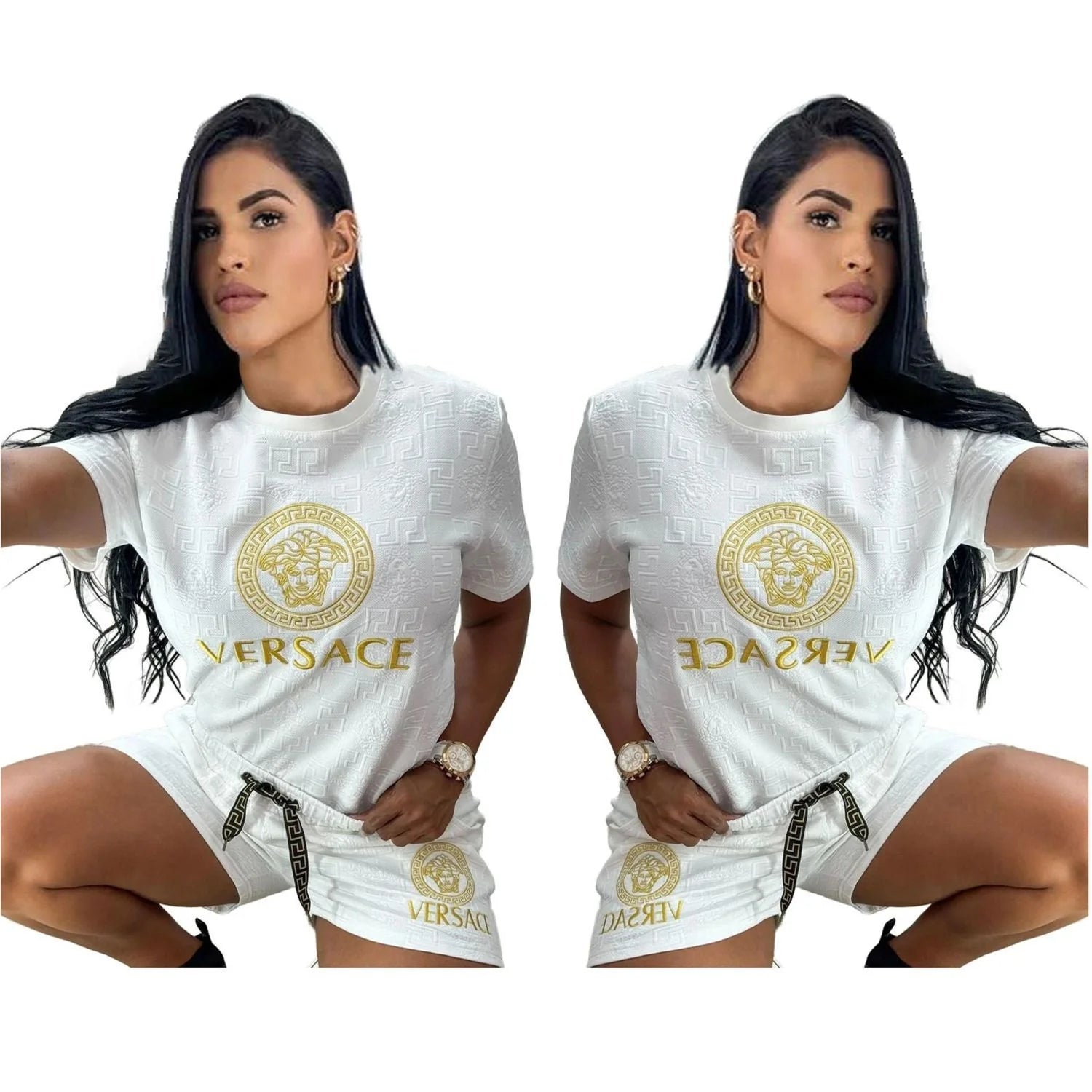 Fashion Trend New Embossed Short Sleeve Shorts Suit 1024062107