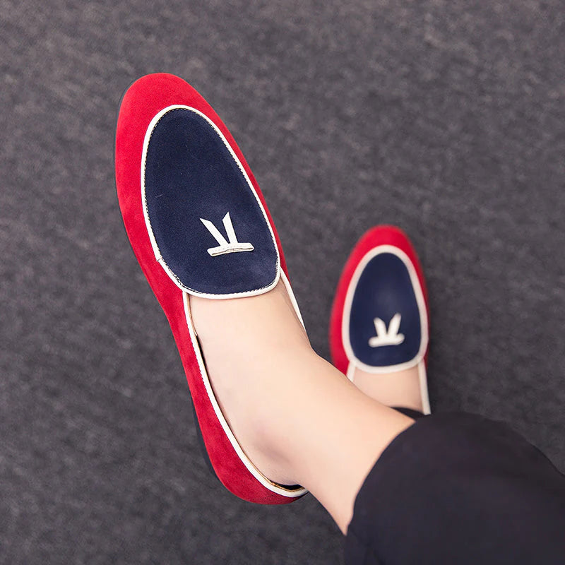Splicing Red Blue Wedding Men Slip On Shoes