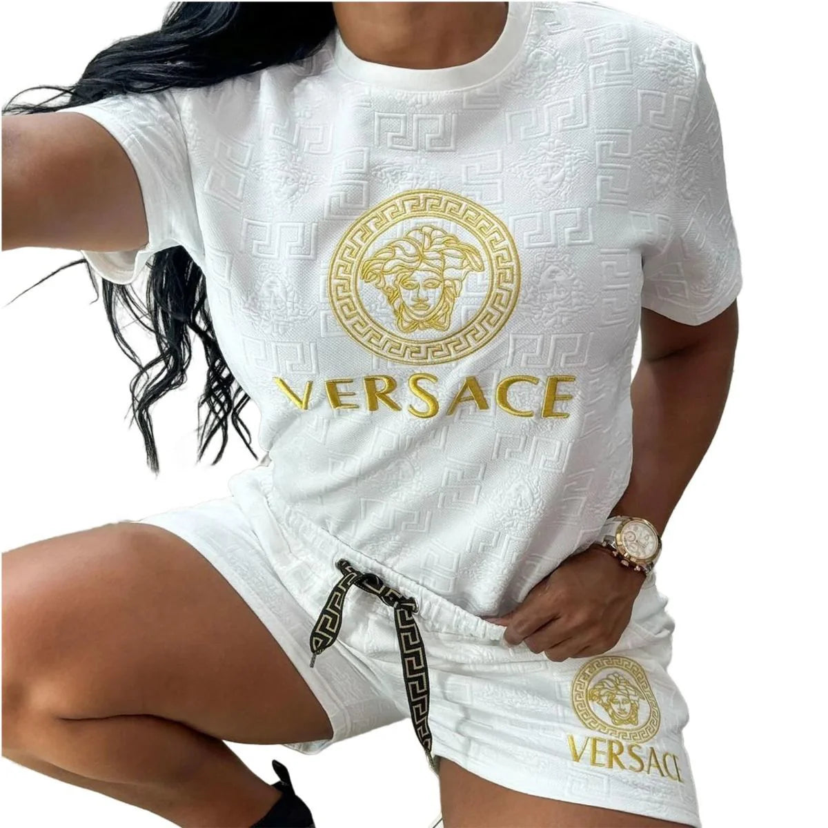 Fashion Trend New Embossed Short Sleeve Shorts Suit 1024062107