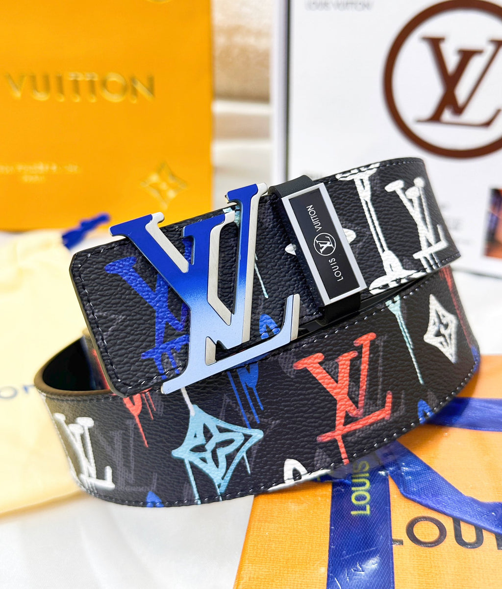 V graffiti painted leather belt 0724031403