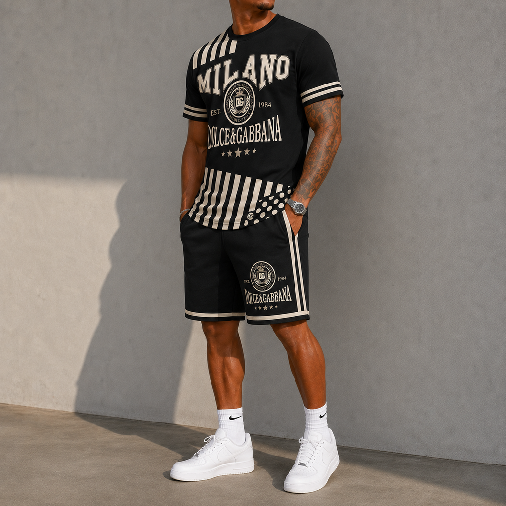 Men's Fashion Printed Short Sleeve Suit 3D1026071323