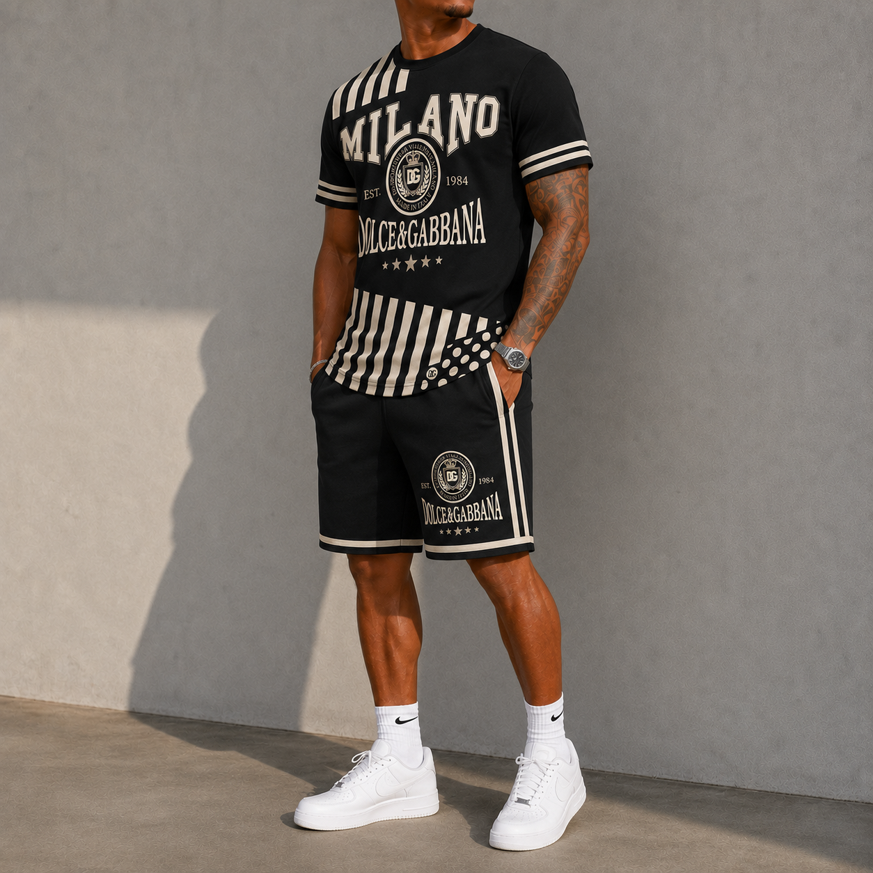 Men's Fashion Printed Short Sleeve Suit 3D1026071323