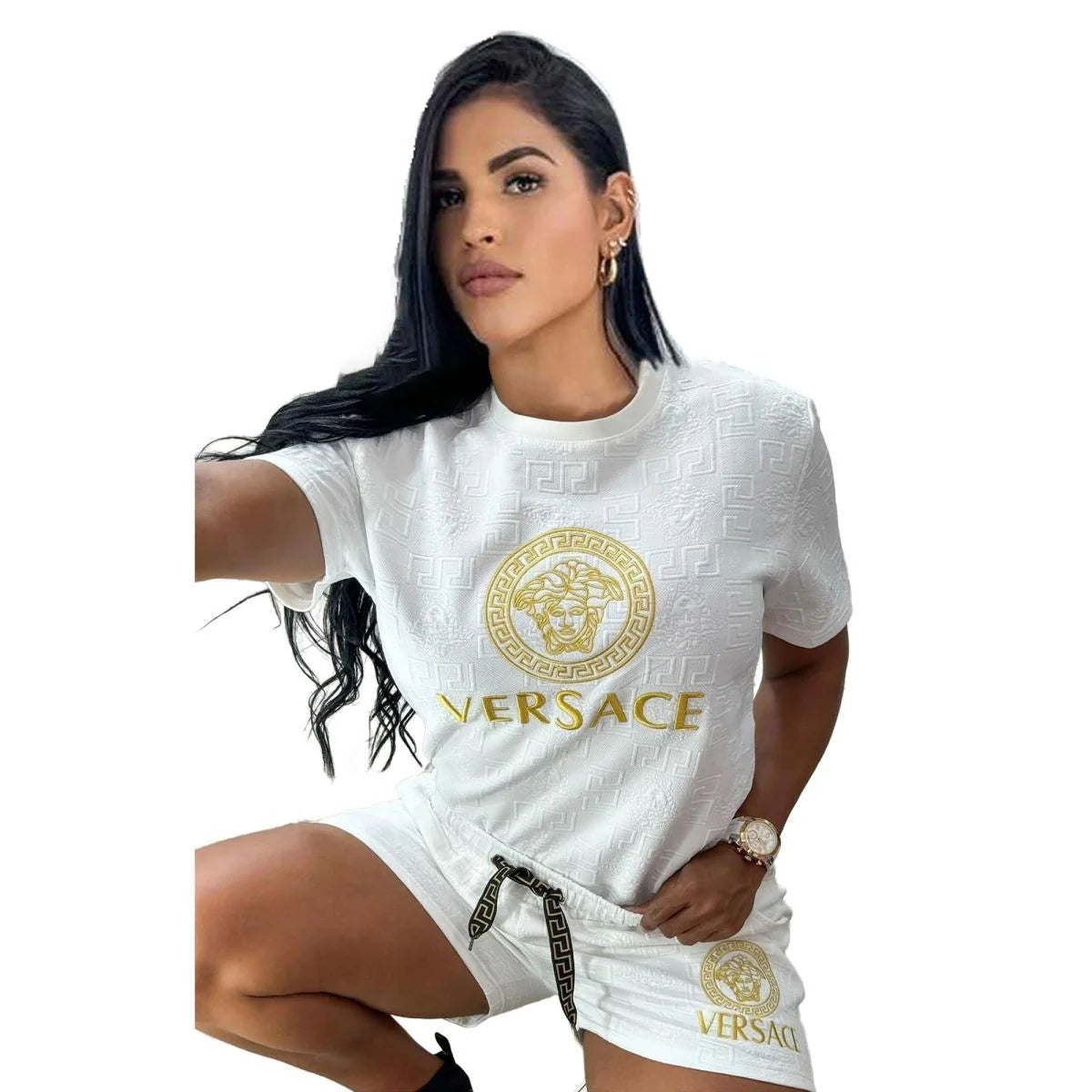 Fashion Trend New Embossed Short Sleeve Shorts Suit 1024062107
